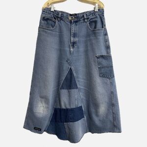 Upcycled Denim Patchwork Maxi Skirt